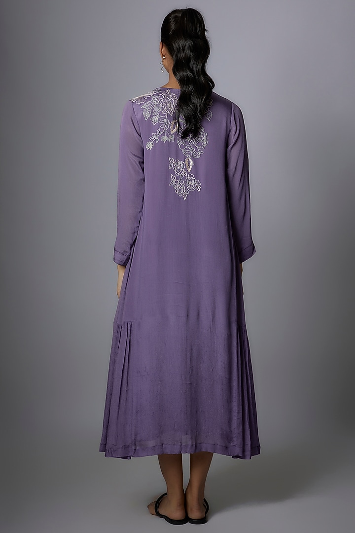 Purple Crepe Chiffon Hand Embroidered Vacation Dress by Half Full Curve at Pernia's Pop Up Shop