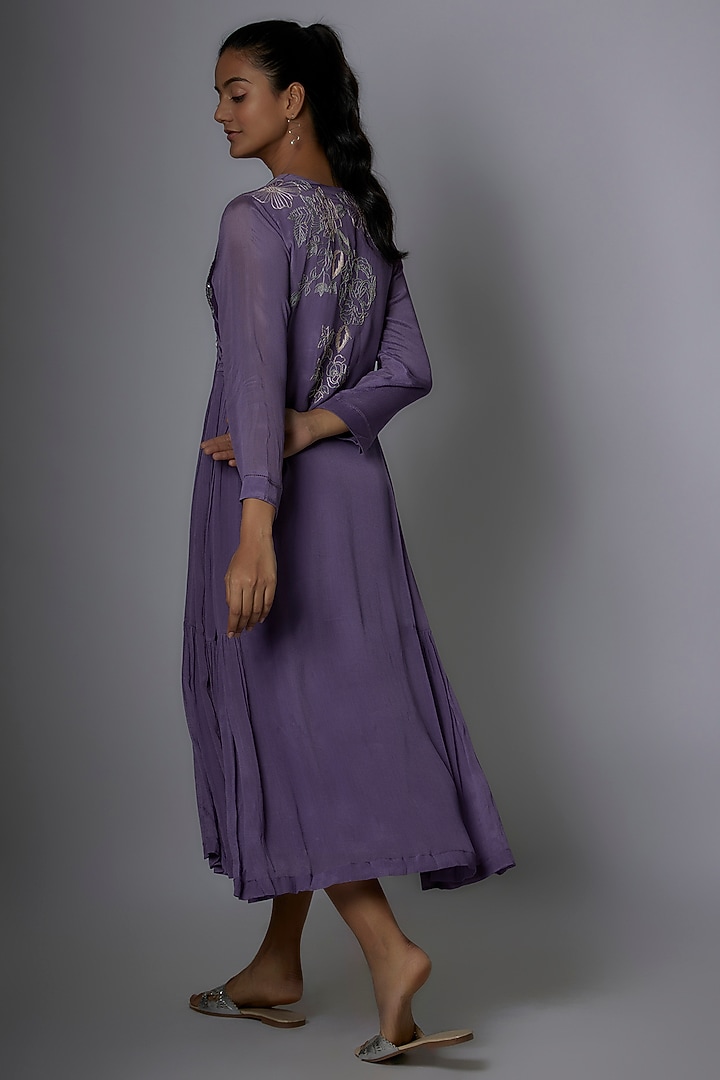 Purple Crepe Chiffon Hand Embroidered Vacation Dress by Half Full Curve at Pernia's Pop Up Shop