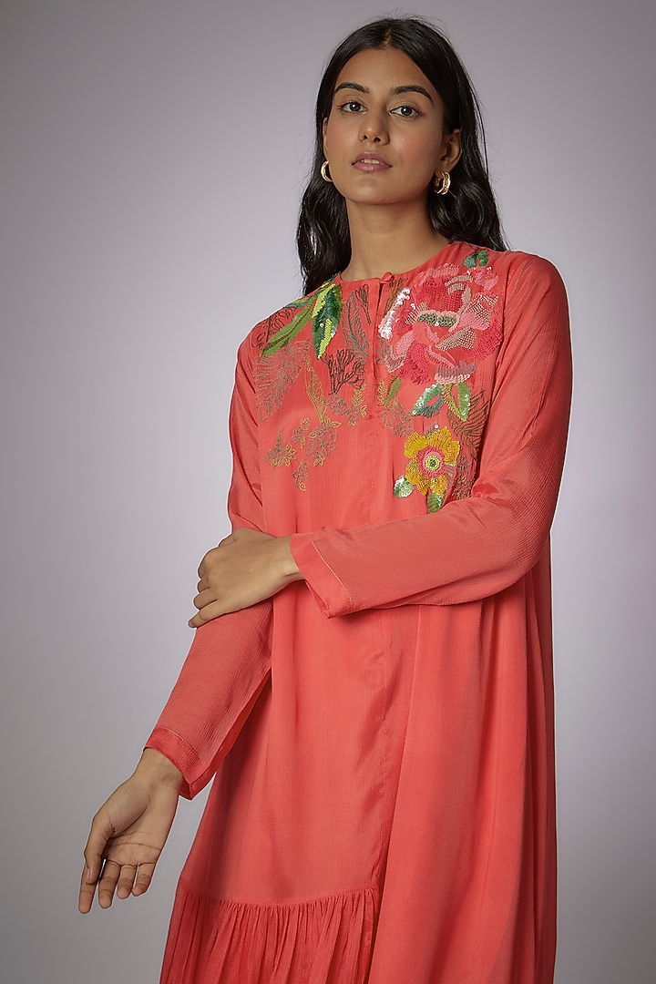 Coral Crepe Chiffon Hand Embroidered Flapper Dress Design by Half Full  Curve at Pernia's Pop Up Shop 2026