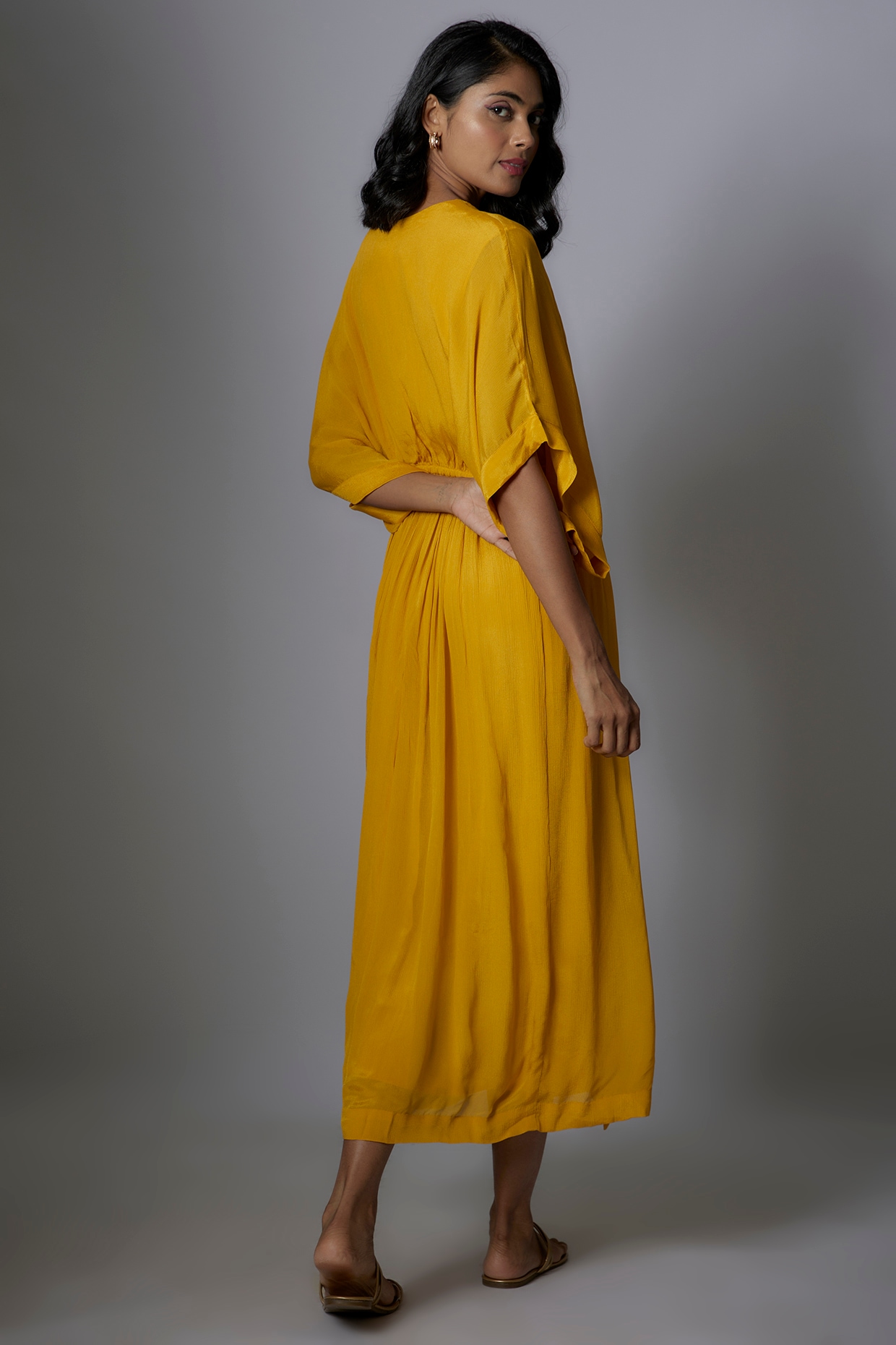 Yellow chiffon sale midi dress