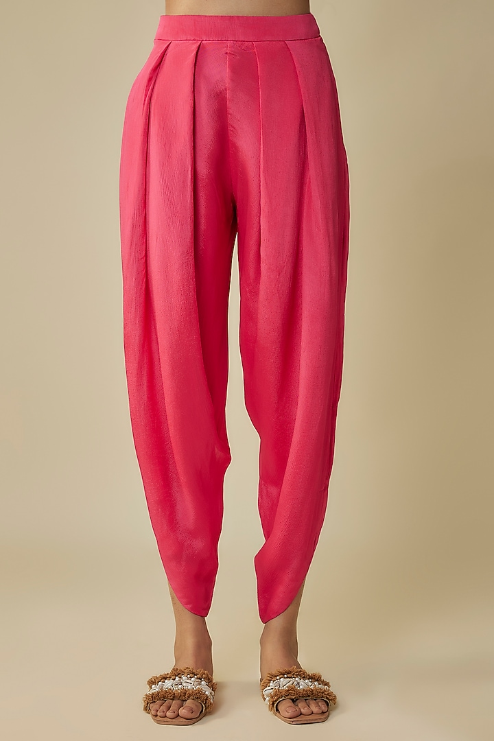 Pink Crepe Chiffon Hand Embroidered Peplum Kurta Set by Half Full Curve at Pernia's Pop Up Shop