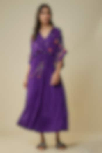 Purple Crepe Chiffon Hand Embroidered Dress by Half Full Curve at Pernia's Pop Up Shop