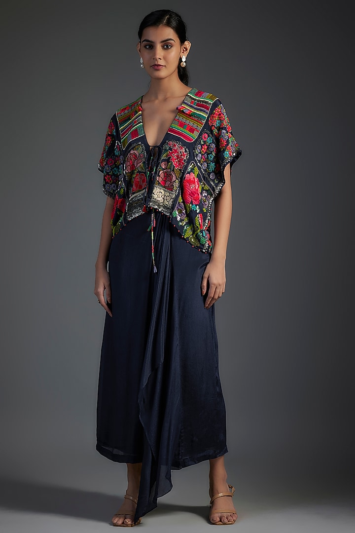 Blue Crepe Chiffon Skirt Set by Half Full Curve at Pernia's Pop Up Shop