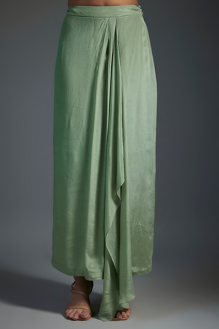 Green Crepe Chiffon Skirt Set by Half Full Curve at Pernia's Pop Up Shop