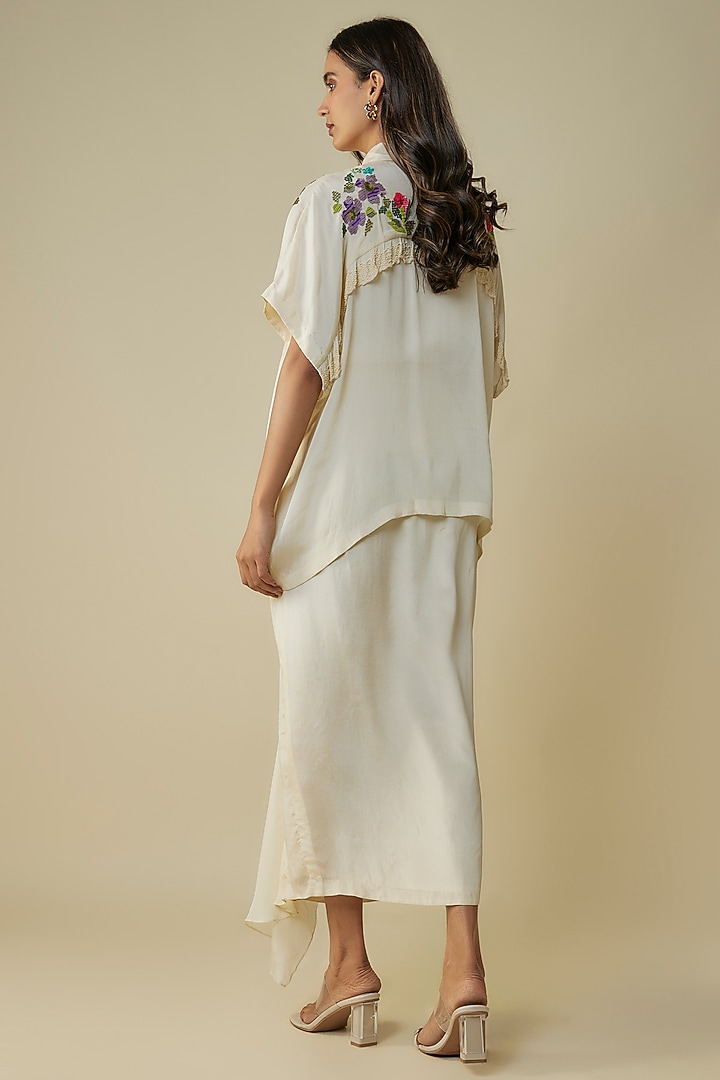 Ivory Crepe Chiffon Skirt Set by Half Full Curve at Pernia's Pop Up Shop