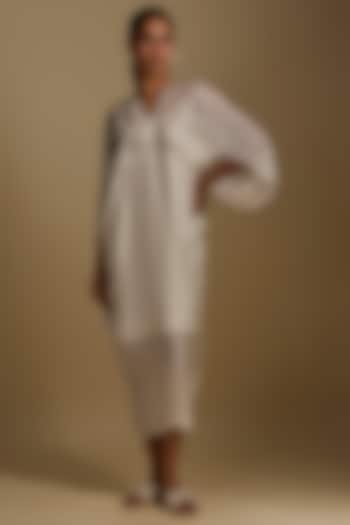 Ivory Crepe Chiffon Hand Embroidered Midi Vacation Dress by Half Full Curve at Pernia's Pop Up Shop