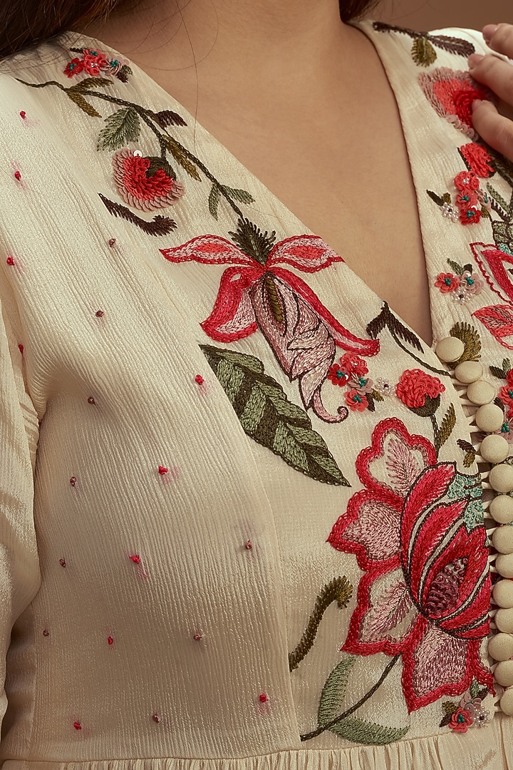 Ecru Embroidered Top With Pants by Half Full Curve at Pernia's Pop Up Shop