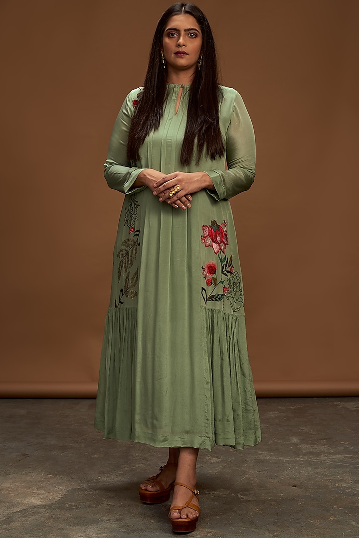Sage Green Embroidered Tunic by Half Full Curve