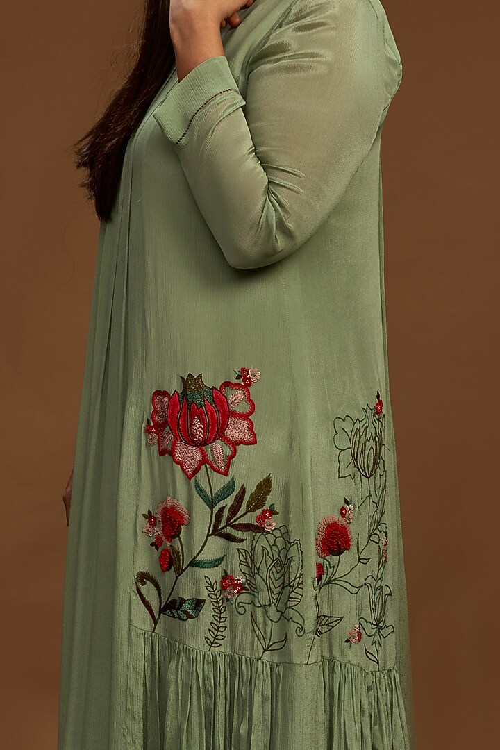 Sage Green Embroidered Tunic by Half Full Curve at Pernia's Pop Up Shop