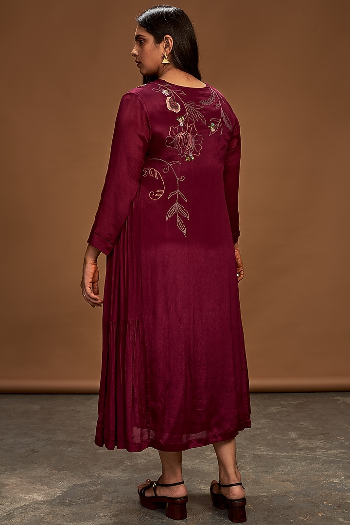 Plum Hand Embroidered Tunic by Half Full Curve at Pernia's Pop Up Shop