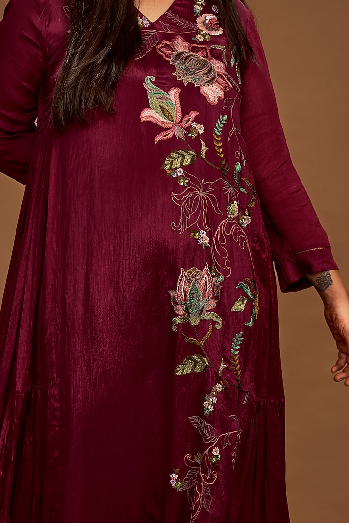 Plum Hand Embroidered Tunic by Half Full Curve at Pernia's Pop Up Shop