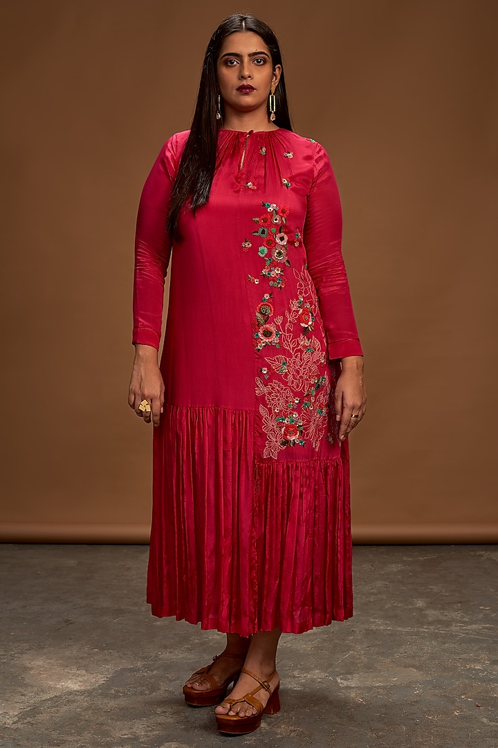 Dark Pink Sequins Embroidered Tunic by Half Full Curve