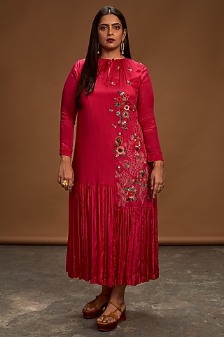 Dark Pink Sequins Embroidered Tunic by Half Full Curve
