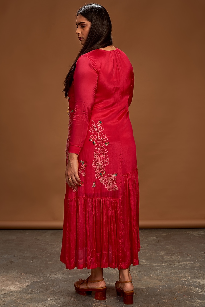 Dark Pink Sequins Embroidered Tunic by Half Full Curve at Pernia's Pop Up Shop