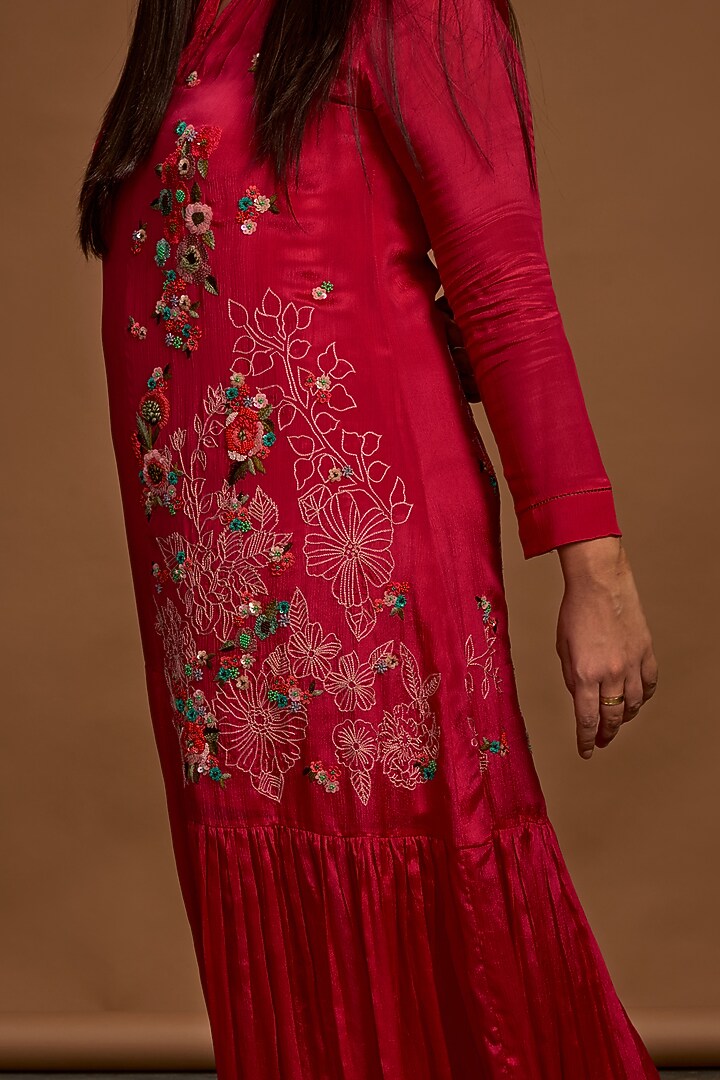 Dark Pink Sequins Embroidered Tunic by Half Full Curve at Pernia's Pop Up Shop