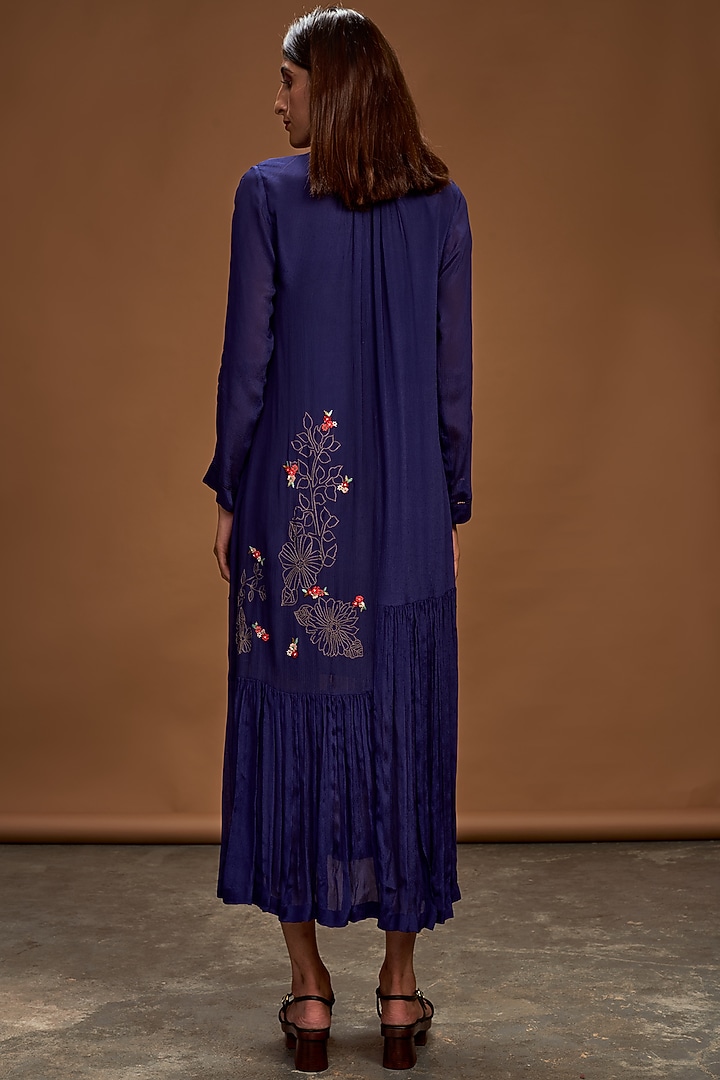 Navy Blue Embroidered Tunic by Half Full Curve at Pernia's Pop Up Shop