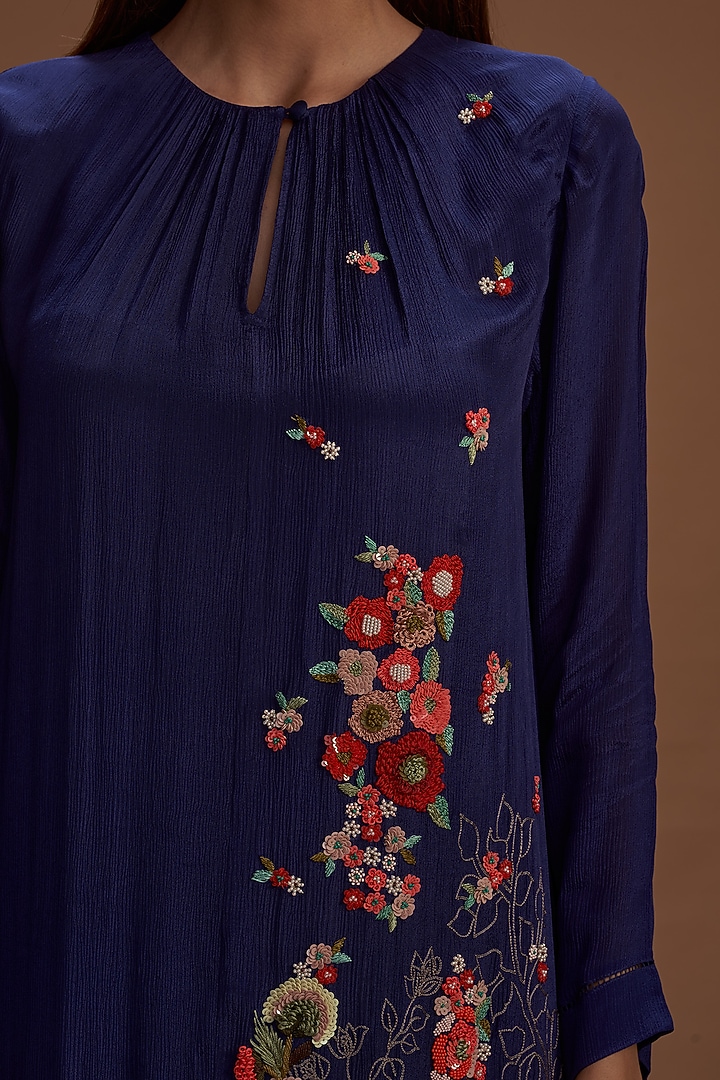 Navy Blue Embroidered Tunic by Half Full Curve at Pernia's Pop Up Shop