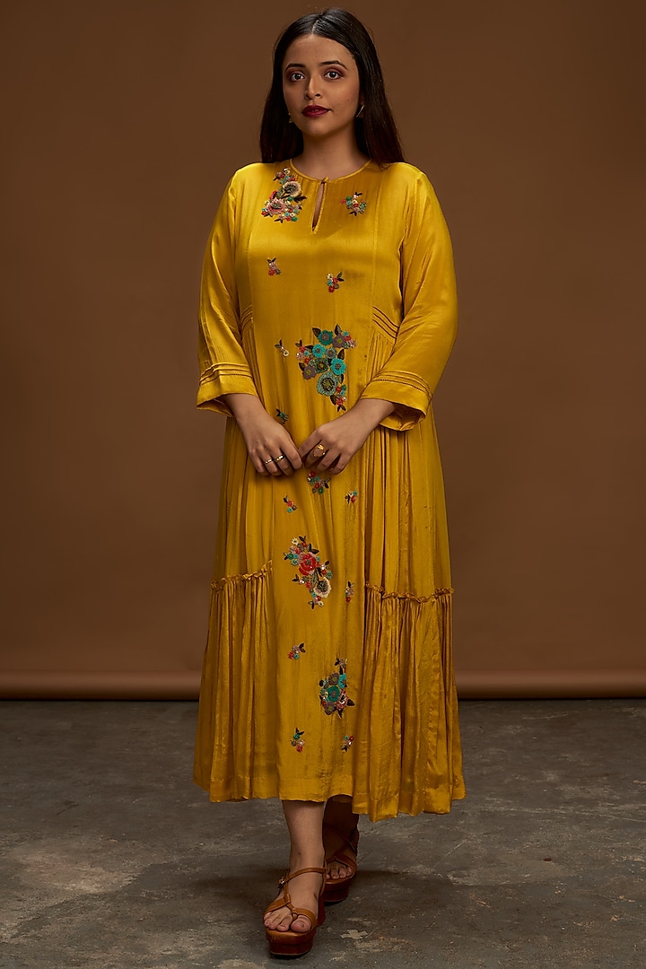 Mustard Sequins Embroidered Tunic by Half Full Curve