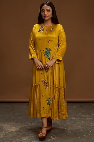 Mustard Sequins Embroidered Tunic by Half Full Curve