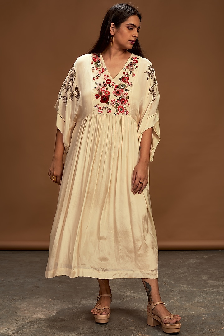 Ecru Hand Embroidered Tunic by Half Full Curve