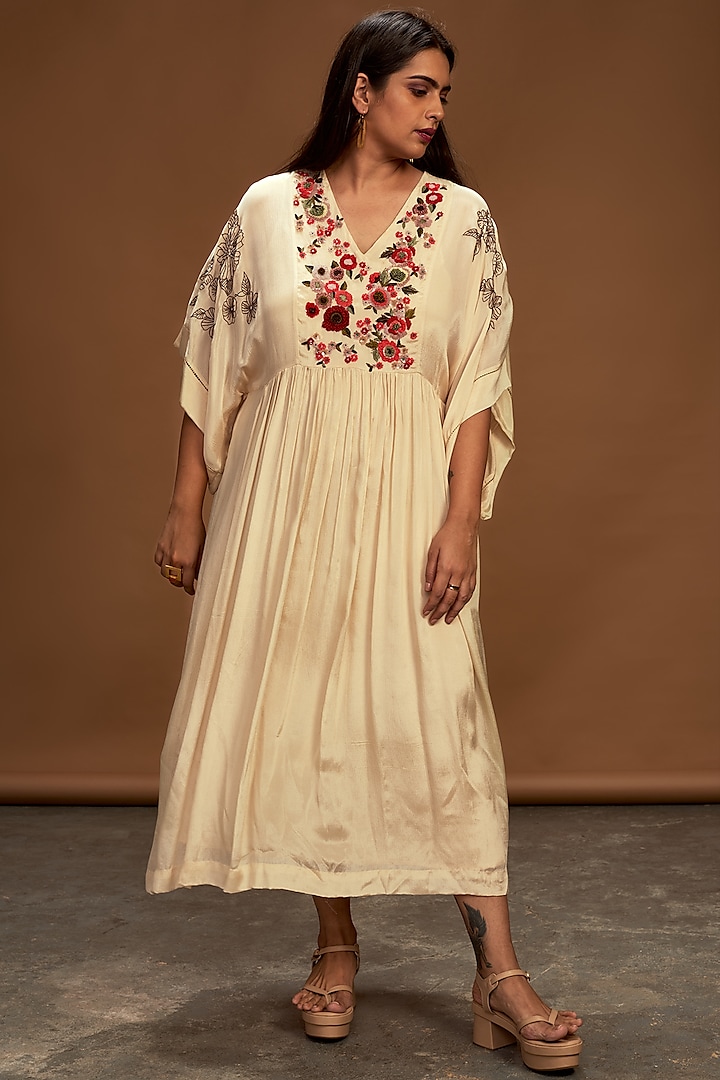 Ecru Hand Embroidered Tunic by Half Full Curve at Pernia's Pop Up Shop