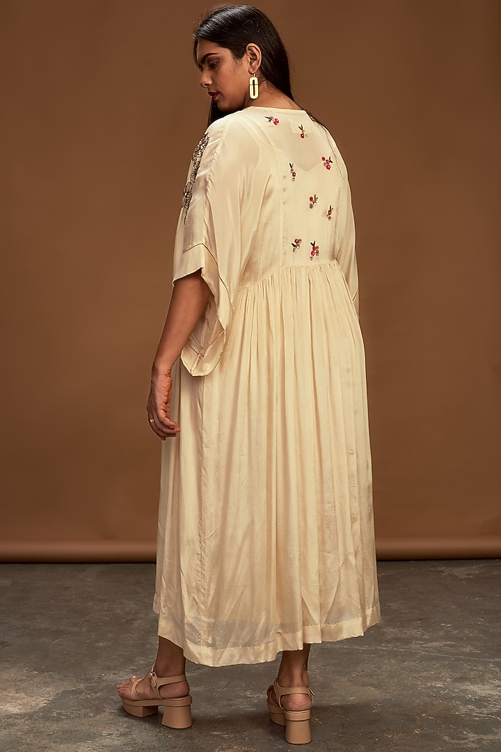 Ecru Hand Embroidered Tunic by Half Full Curve at Pernia's Pop Up Shop