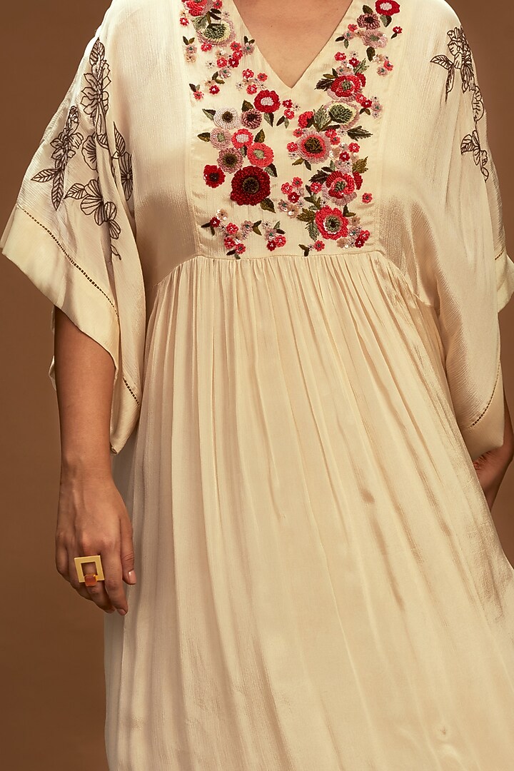 Ecru Hand Embroidered Tunic by Half Full Curve at Pernia's Pop Up Shop
