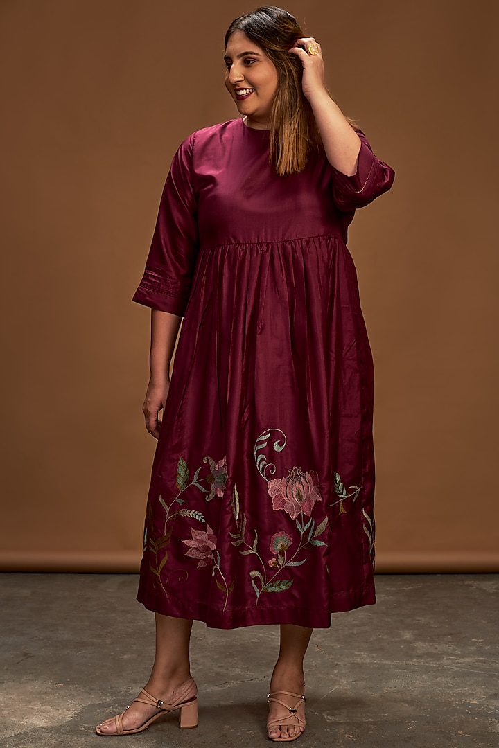 Plum Hand Embroidered Tunic by Half Full Curve