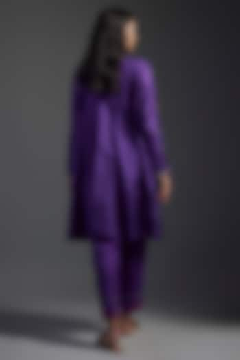 Purple Pure Silk Hand Embroidered Kurta Set by Half Full Curve at Pernia's Pop Up Shop