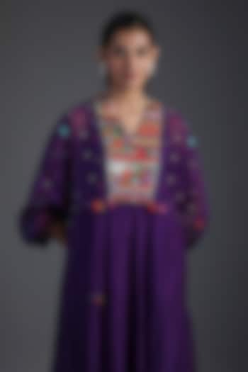 Purple Fine Chanderi Hand Embroidered Dress by Half Full Curve at Pernia's Pop Up Shop