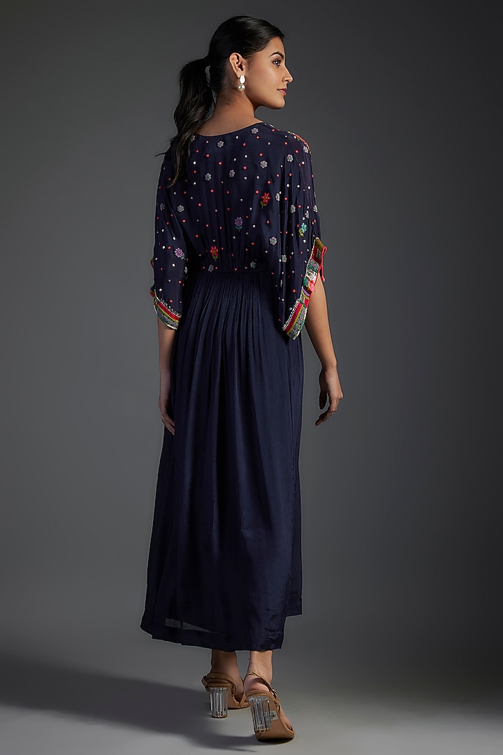 Blue Crepe Chiffon Hand Embroidered Vacation Dress by Half Full Curve at Pernia's Pop Up Shop