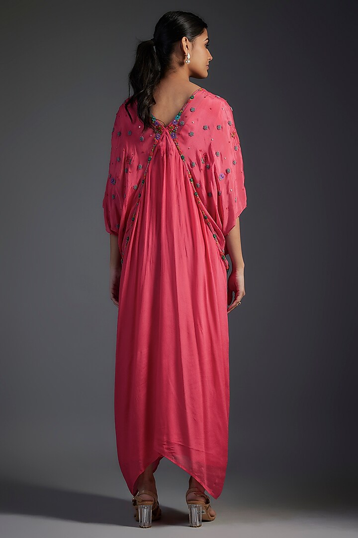 Pink Crepe Chiffon Hand Embroidered Kaftan by Half Full Curve at Pernia's Pop Up Shop