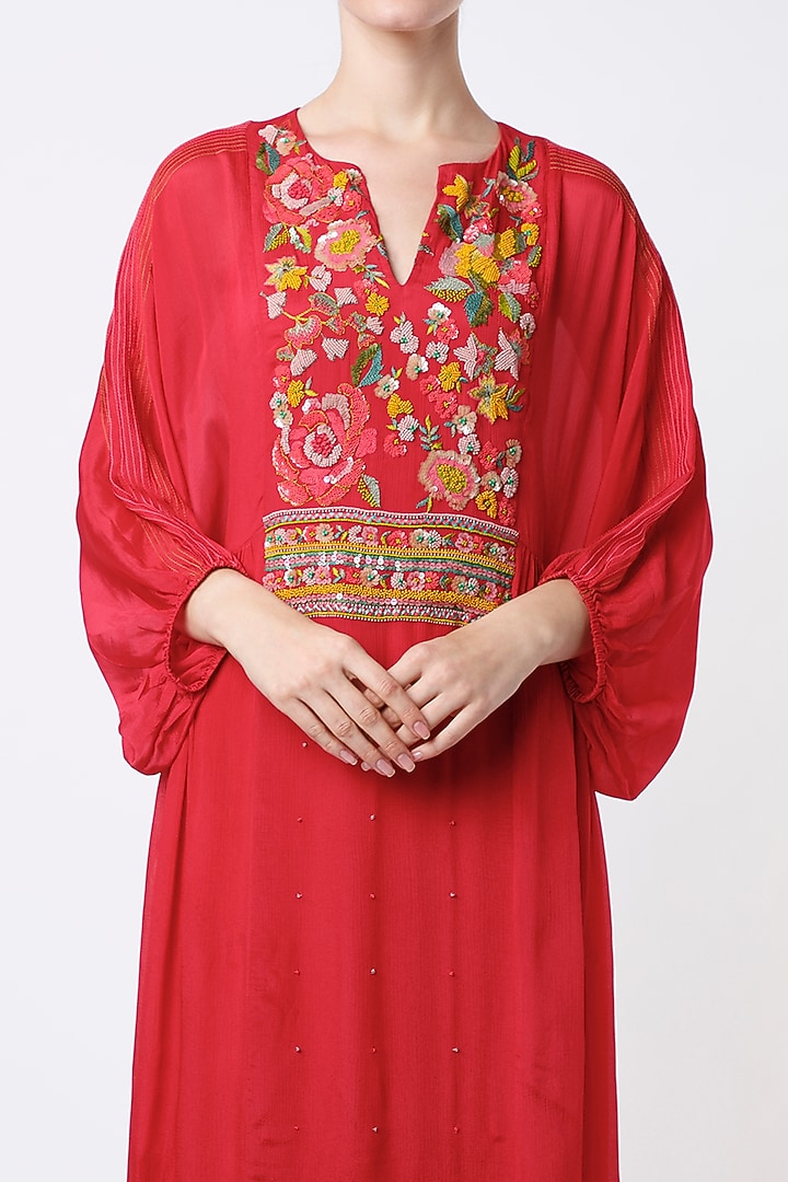 Hot Pink Hand Embroidered Dress by Half Full Curve at Pernia's Pop Up Shop  2026
