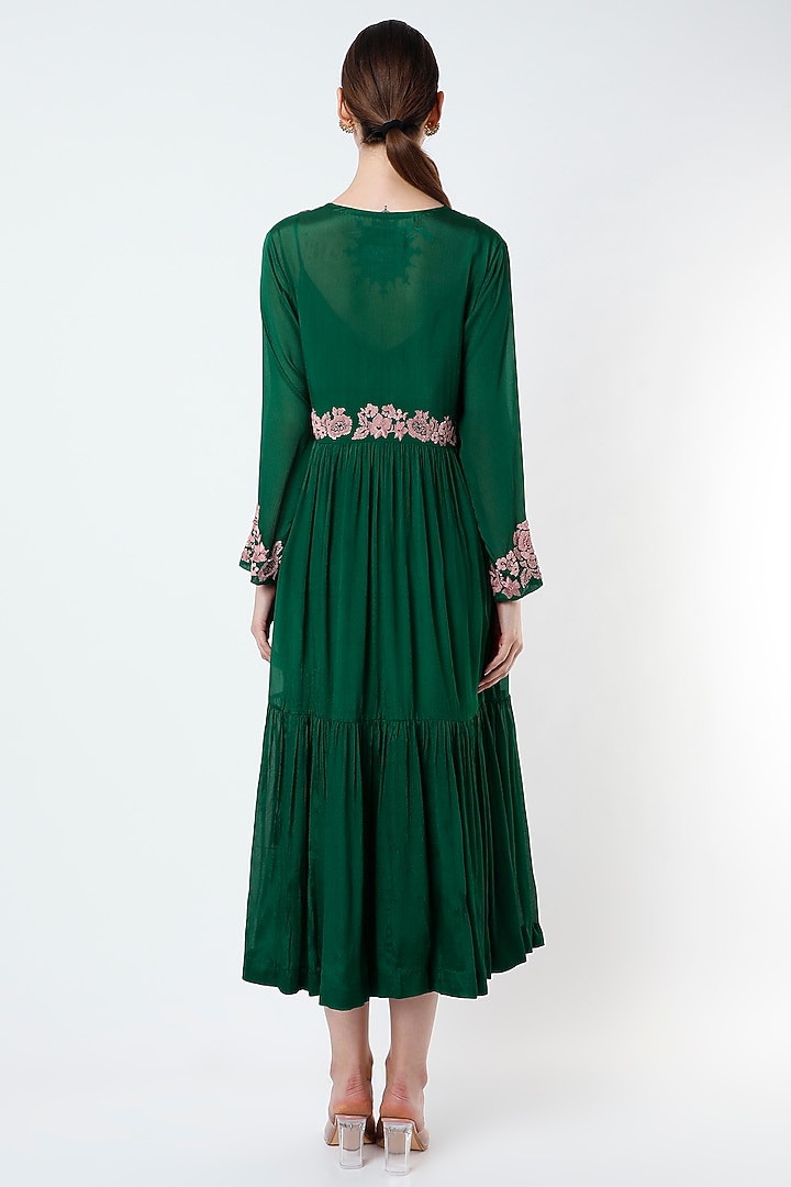 Emerald Green Hand Embroidered Jacket Set by Half Full Curve at Pernia's Pop Up Shop