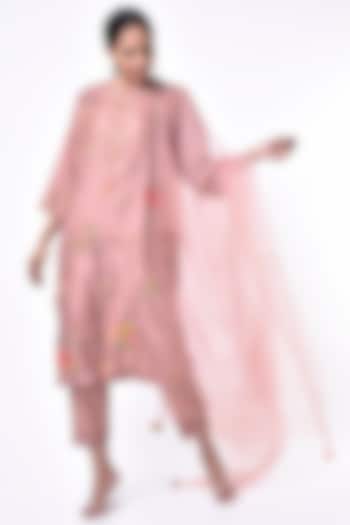 Baby Pink Hand Embroidered Kurta Set by Half Full Curve