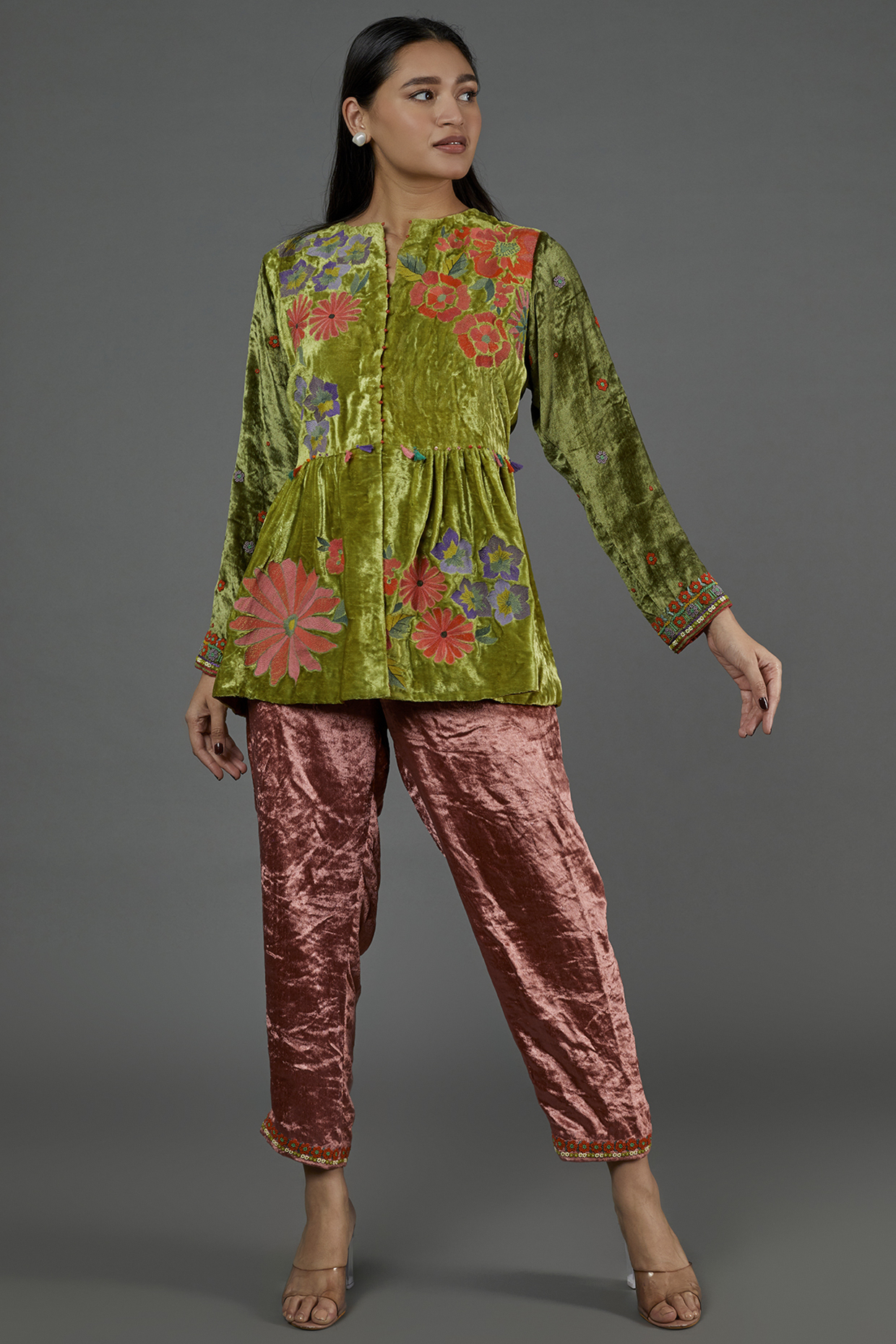 Mehendi Green Embroidered Kurta Set by Half Full Curve at Pernia's Pop Up Shop