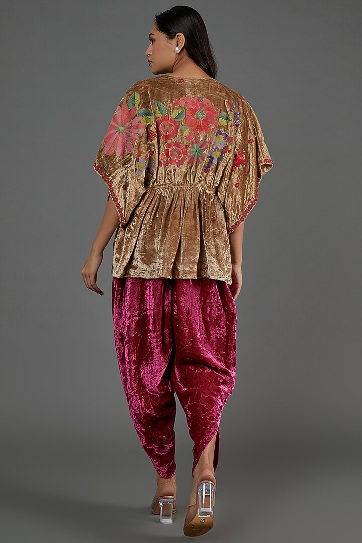 Maroon Velvet Dhoti Set by Half Full Curve at Pernia's Pop Up Shop