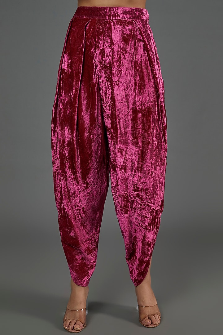 Maroon Velvet Dhoti Set by Half Full Curve at Pernia's Pop Up Shop