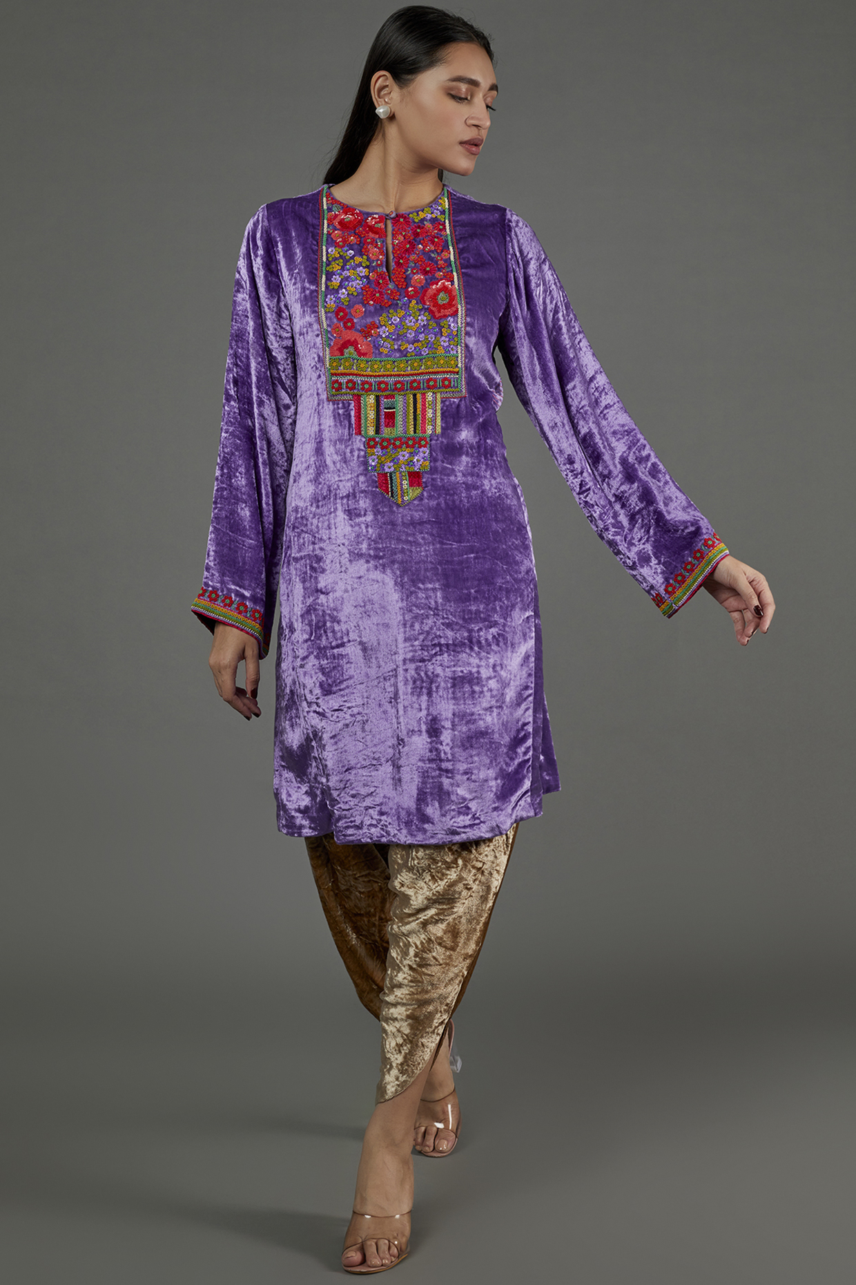 Purple Embroidered Kurta Set by Half Full Curve at Pernia's Pop Up Shop