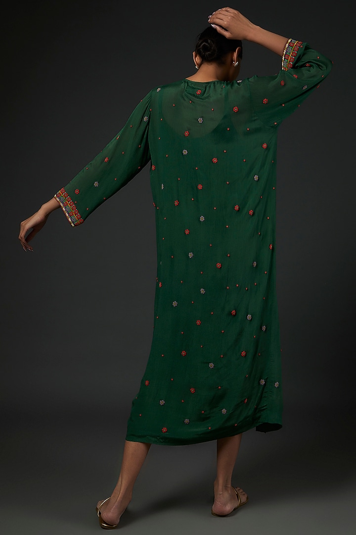 Emerald Green Chiffon Hand Embroidered Jacket by Half Full Curve at Pernia's Pop Up Shop