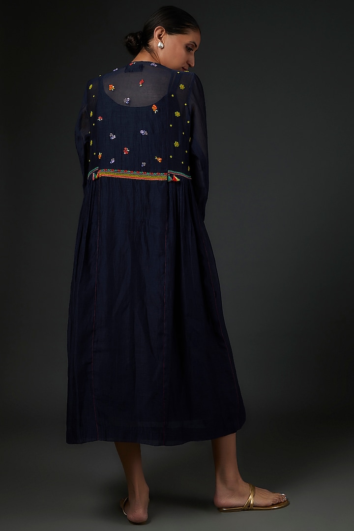 Navy Blue Chiffon Crepe Jacket Dress by Half Full Curve at Pernia's Pop Up Shop