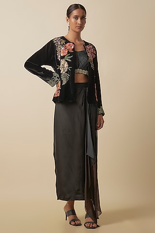Black Silk Velvet Skirt Set by Half Full Curve