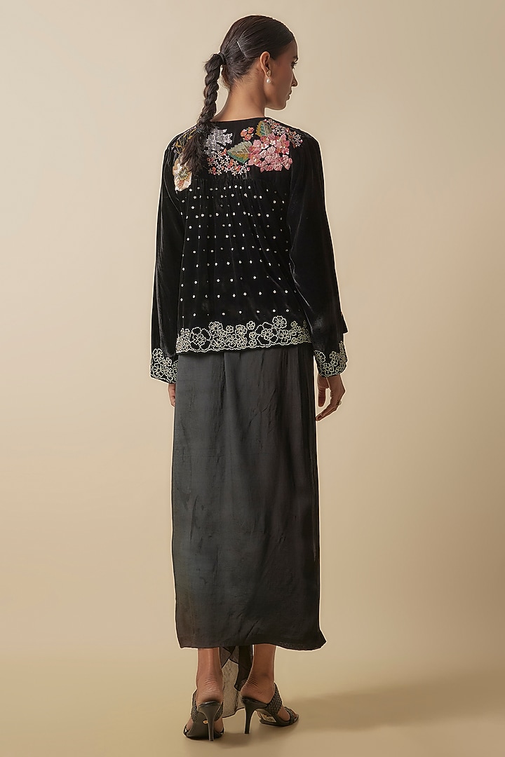 Black Silk Velvet Skirt Set by Half Full Curve at Pernia's Pop Up Shop