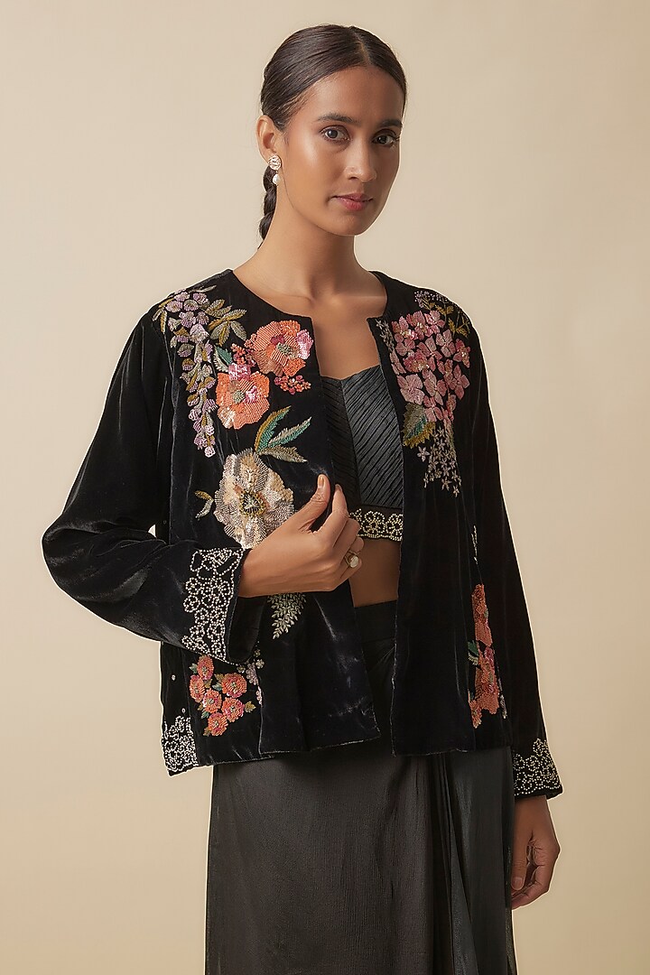 Black Silk Velvet Skirt Set by Half Full Curve at Pernia's Pop Up Shop