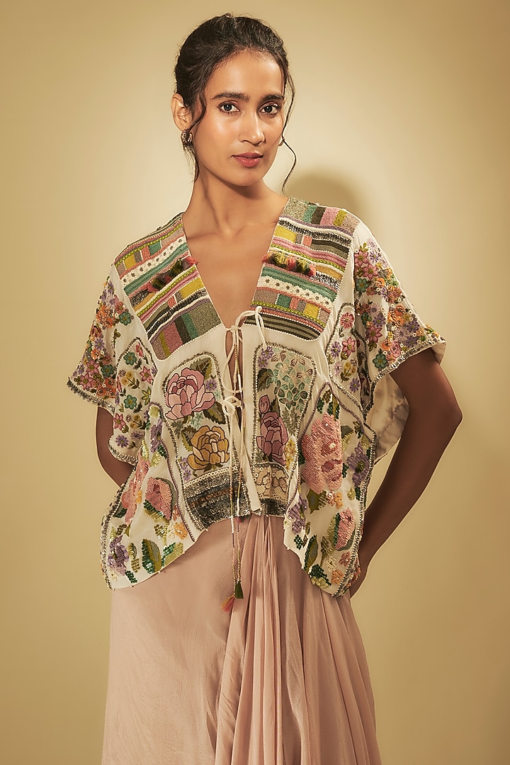 Pink Crepe Chiffon Dhoti Skirt Set by Half Full Curve at Pernia's Pop Up Shop