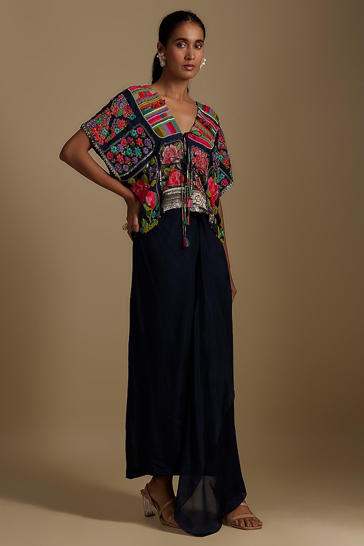 Blue Crepe Chiffon Dhoti Skirt Set by Half Full Curve at Pernia's Pop Up Shop