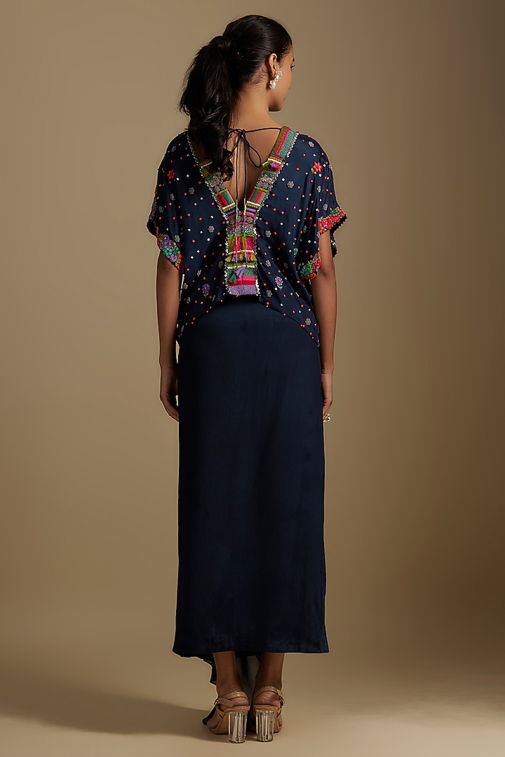 Blue Crepe Chiffon Dhoti Skirt Set by Half Full Curve at Pernia's Pop Up Shop