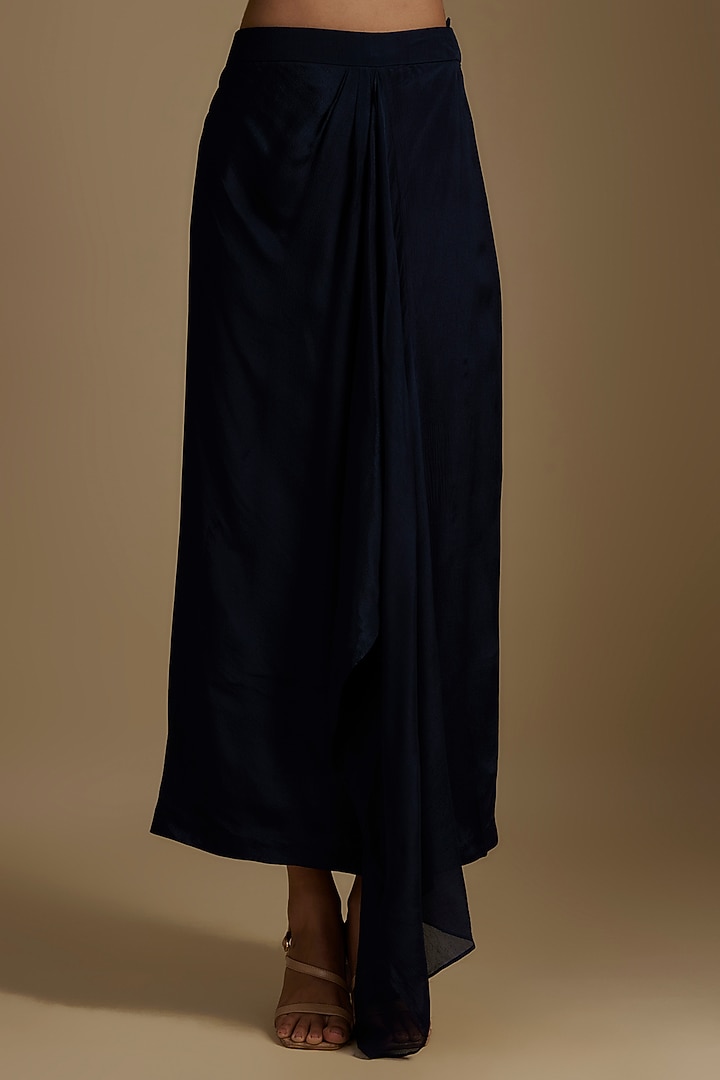 Blue Crepe Chiffon Dhoti Skirt Set by Half Full Curve at Pernia's Pop Up Shop