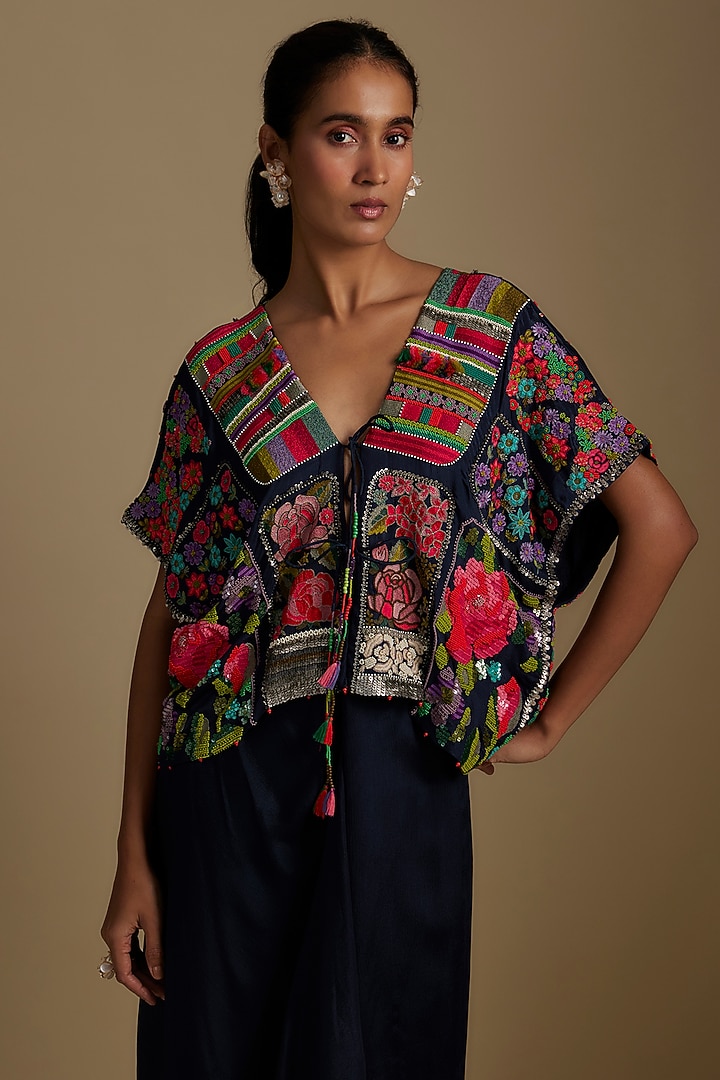 Blue Crepe Chiffon Dhoti Skirt Set by Half Full Curve at Pernia's Pop Up Shop