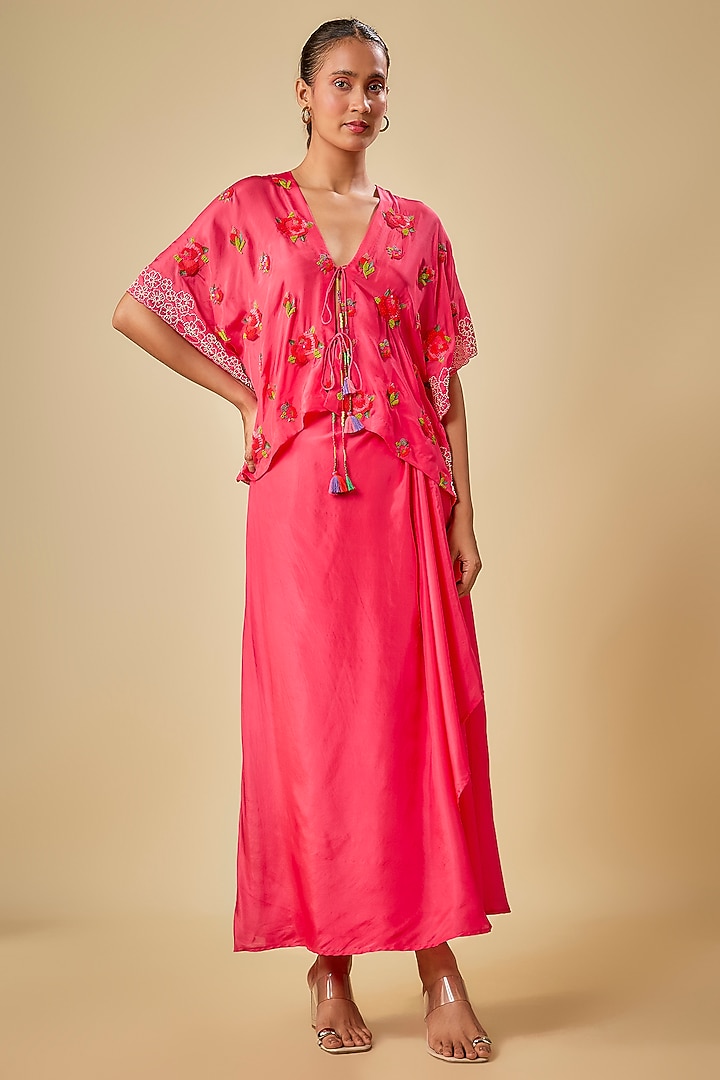 Pink Pure Silk Dhoti Skirt Set by Half Full Curve at Pernia's Pop Up Shop